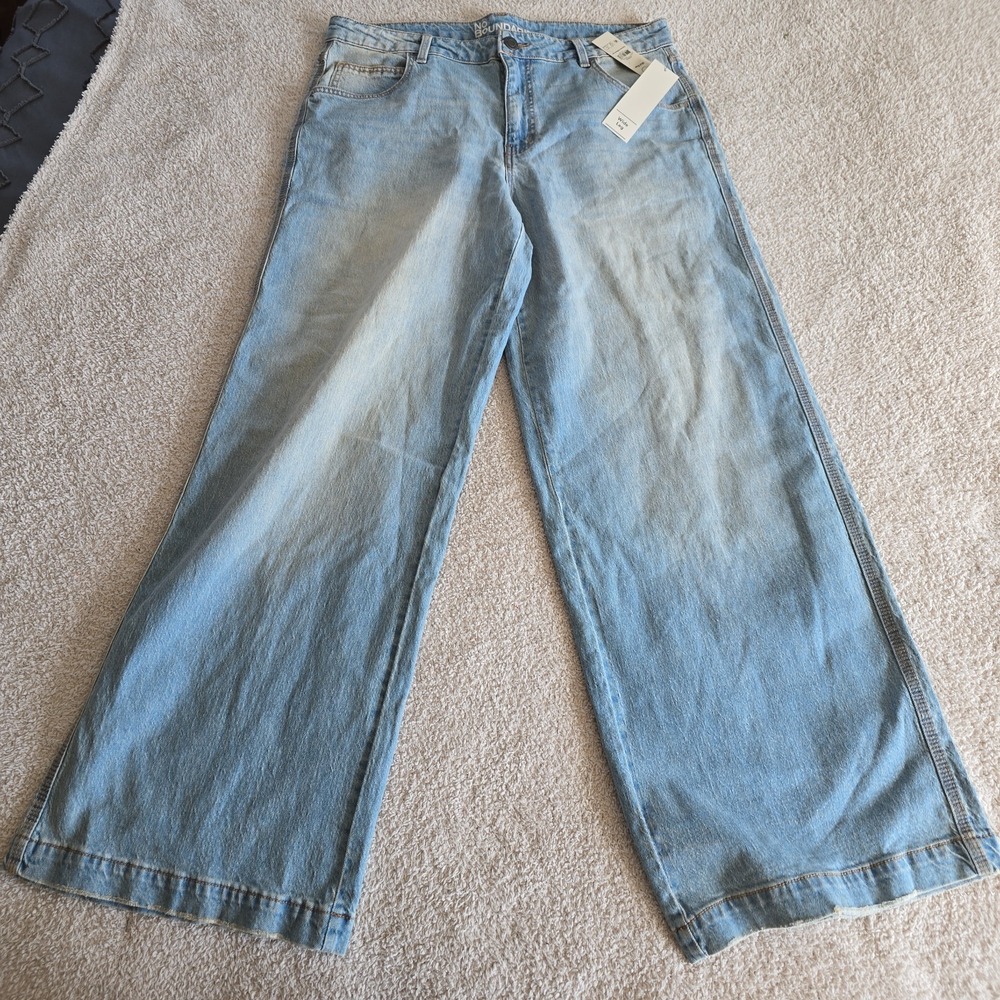 No Boundaries Women's Wide Leg Denim Jeans Light Enzyme With Tint Size 14 NWT